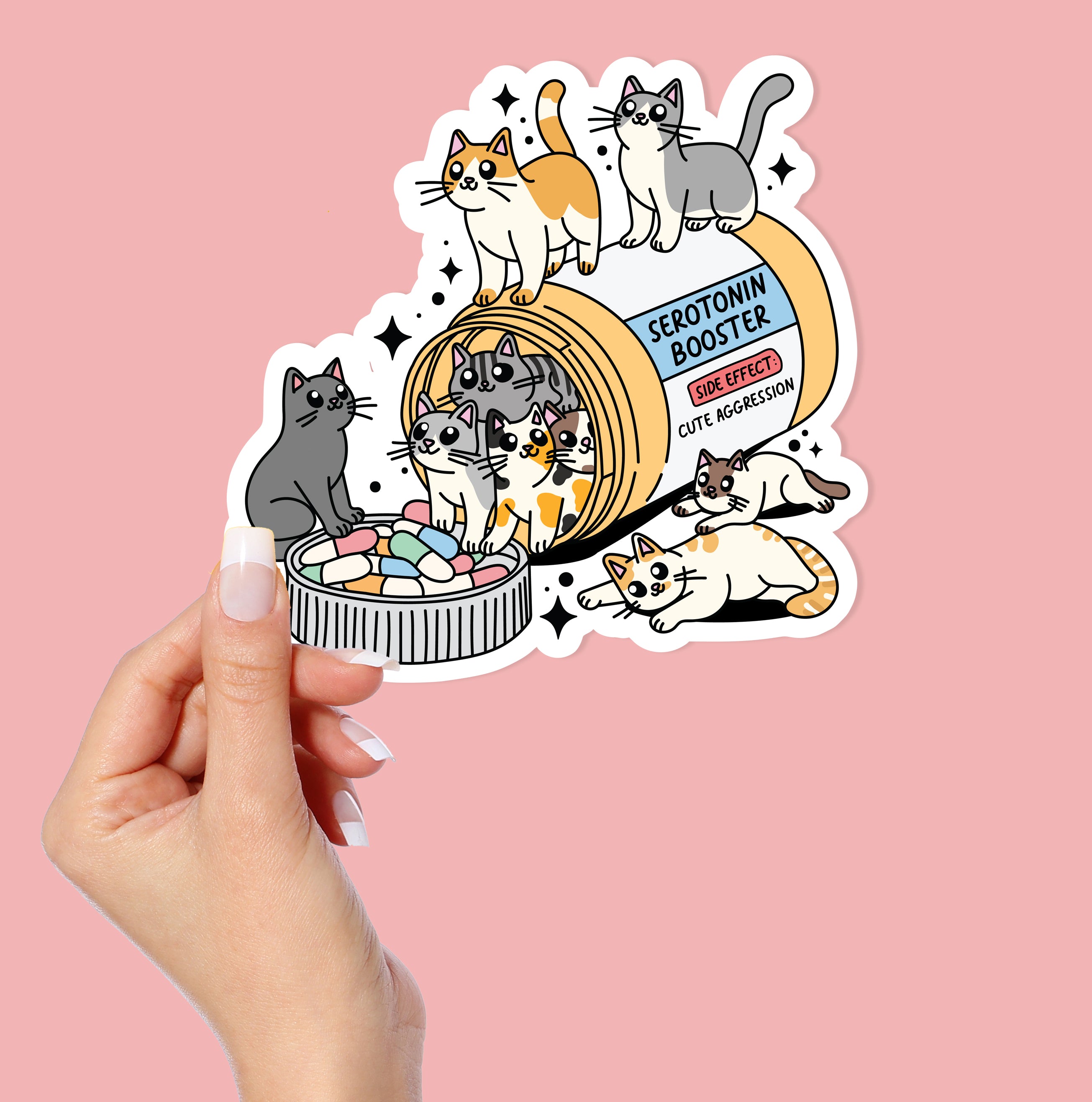 Holographic custom sticker featuring cute kitties. This vibrant multi-color sticker changes with light, showcasing adorable cat designs that stand out with a shimmering effect. Perfect for decorating laptops, notebooks, water bottles, and any personal items. Ideal for cat lovers and sticker collectors.